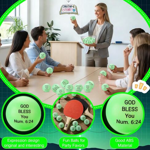 Soulchen 24 Pcs Easter Christian Balls Glow in the Dark Table Tennis 40mm Easter Bible Verse Balls Bulk Luminous Neon Ball Easters Green Gifts Ball Party Favor Reward, Church Activities, Basket Filler in Kuwait