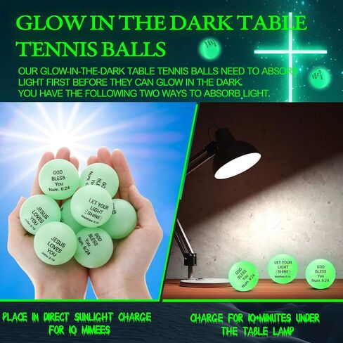 Soulchen 24 Pcs Easter Christian Balls Glow in the Dark Table Tennis 40mm Easter Bible Verse Balls Bulk Luminous Neon Ball Easters Green Gifts Ball Party Favor Reward, Church Activities, Basket Filler in Kuwait
