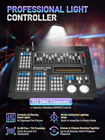 DMX512 Controller, 512 Channel DMX DJ Light Controller with LCD Display, DMX DJ Stage Lighting Console Board Ideal for Show, Party, KTV, Bar in Kuwait