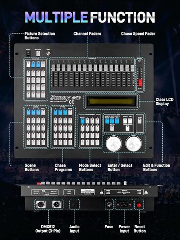 DMX512 Controller, 512 Channel DMX DJ Light Controller with LCD Display, DMX DJ Stage Lighting Console Board Ideal for Show, Party, KTV, Bar in Kuwait