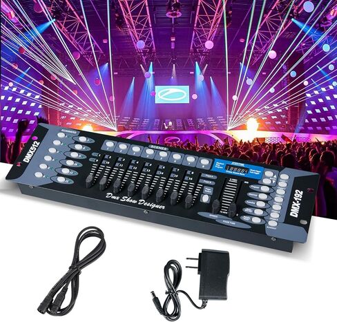 وحدة تحكم DMX احترافية من MINGJIE لأضواء DJ، 192 قناة، وحدة تحكم إضاءة المسرح DMX512 مع تنشيط الصوت، 30 بنك مشهد قابل للبرمجة، شاشة LED وكابل للديسكو، النادي، الحفلات والأحداث الحية in Kuwait