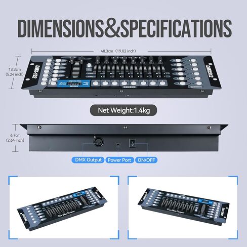 وحدة تحكم DMX احترافية من MINGJIE لأضواء DJ، 192 قناة، وحدة تحكم إضاءة المسرح DMX512 مع تنشيط الصوت، 30 بنك مشهد قابل للبرمجة، شاشة LED وكابل للديسكو، النادي، الحفلات والأحداث الحية in Kuwait