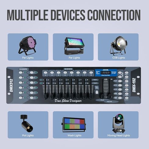 وحدة تحكم DMX احترافية من MINGJIE لأضواء DJ، 192 قناة، وحدة تحكم إضاءة المسرح DMX512 مع تنشيط الصوت، 30 بنك مشهد قابل للبرمجة، شاشة LED وكابل للديسكو، النادي، الحفلات والأحداث الحية in Kuwait