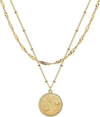 القلائد الذهبية الأولية للنساء العصرية 14K مطلية بالذهب حرف A- Z قلادة قلادة مشبك ورق سلسلة ربط عملة شخصية الطبقات قلادة الذهب لذيذ للنساء الذهب والمجوهرات in Kuwait