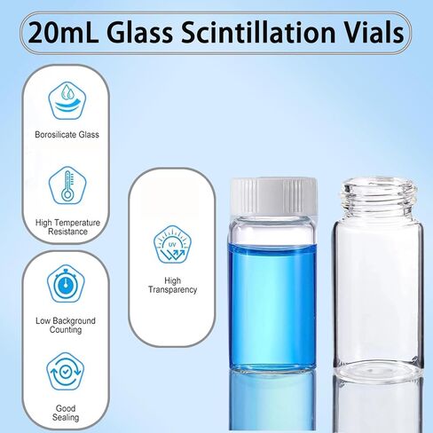 20ml Scintillation Vials - Scintillation Counting Vials, 22-400 White Screw Cap,Polyethylene Liner （Pack of 100） in Kuwait