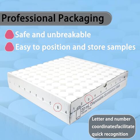 20ml Scintillation Vials - Scintillation Counting Vials, 22-400 White Screw Cap,Polyethylene Liner （Pack of 100） in Kuwait
