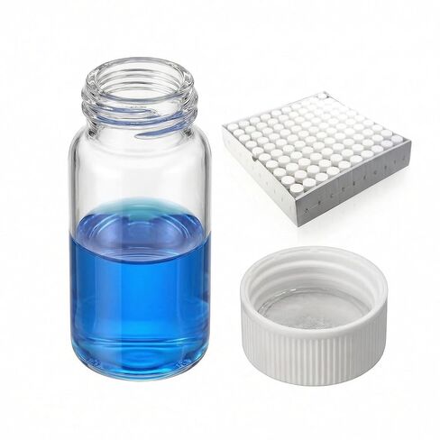 20ml Scintillation Vials 100 Pack - Borosilicate Glass with 22-400 White PP Screw Cap & Silver Aluminum Foil Liner for Lab Use in Kuwait