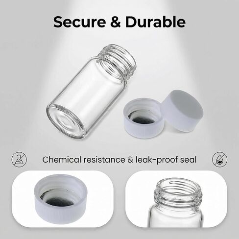20ml Scintillation Vials 100 Pack - Borosilicate Glass with 22-400 White PP Screw Cap & Silver Aluminum Foil Liner for Lab Use in Kuwait