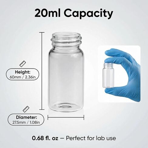 20ml Scintillation Vials 100 Pack - Borosilicate Glass with 22-400 White PP Screw Cap & Silver Aluminum Foil Liner for Lab Use in Kuwait