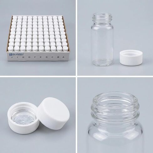 20ml Scintillation Vials 100 Pack - Borosilicate Glass with 22-400 White PP Screw Cap & Silver Aluminum Foil Liner for Lab Use in Kuwait