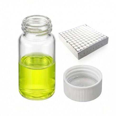 20ml Scintillation Vials 100 Pack - Borosilicate Glass with 22-400 White PP Screw Cap & Silver Aluminum Foil Liner for Lab Use in Kuwait