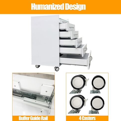 5 Drawer Medical Dental Assistant's Mobile Cabinet - Stainless Steel Rolling Storage Cart, 4 Casters and 2 ABS Trays, Glass Countertop, 17.7"x17.7"x30.3", for Clinic Hospital in Saudi Arabia
