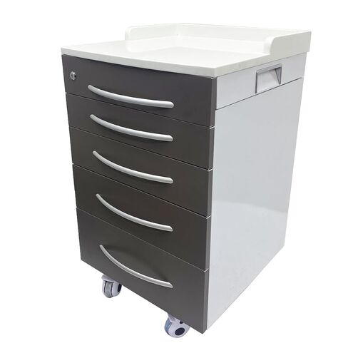 5 Drawer Medical Dental Assistant's Mobile Cabinet - Stainless Steel Rolling Storage Cart, 4 Silent Casters, Marble Countertop, One Lock Control, for Clinic Hospital in Saudi Arabia