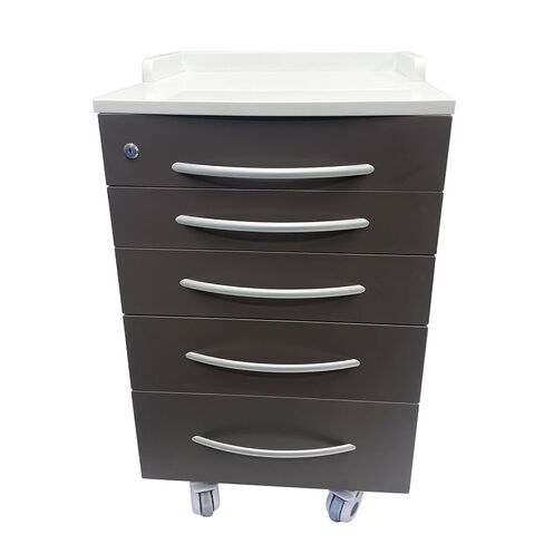 5 Drawer Medical Dental Assistant's Mobile Cabinet - Stainless Steel Rolling Storage Cart, 4 Silent Casters, Marble Countertop, One Lock Control, for Clinic Hospital in Saudi Arabia