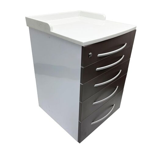 5 Drawer Medical Dental Assistant's Mobile Cabinet - Stainless Steel Rolling Storage Cart, 4 Silent Casters, Marble Countertop, One Lock Control, for Clinic Hospital in Saudi Arabia