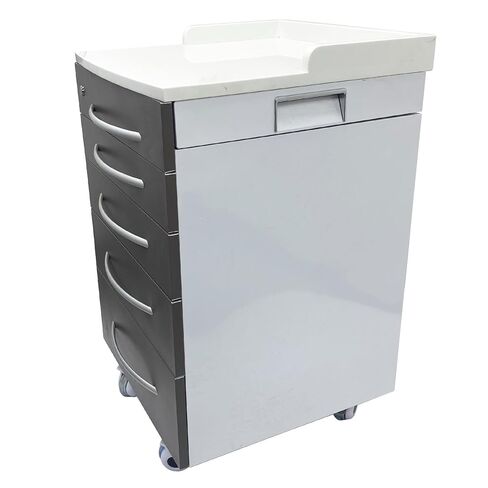 5 Drawer Medical Dental Assistant's Mobile Cabinet - Stainless Steel Rolling Storage Cart, 4 Silent Casters, Marble Countertop, One Lock Control, for Clinic Hospital in Saudi Arabia