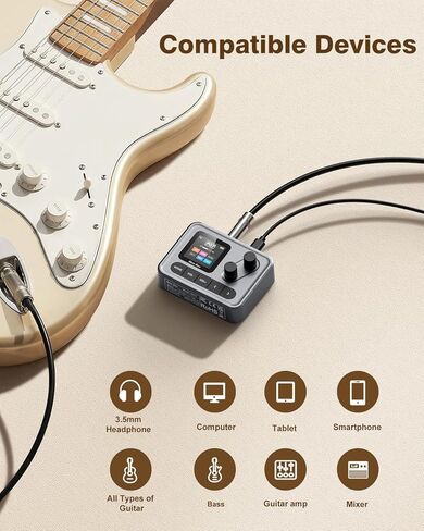 Multi Effects Guitar Processor, ANN Amp Modeling & IR Cabinet Simulation, 80 Presets, Clip-on Design, USB OTG Audio Interface Portable Effects Processor for Electric Guitar & Bass in Kuwait