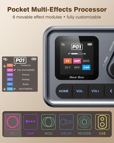 Multi Effects Guitar Processor, ANN Amp Modeling & IR Cabinet Simulation, 80 Presets, Clip-on Design, USB OTG Audio Interface Portable Effects Processor for Electric Guitar & Bass in Kuwait