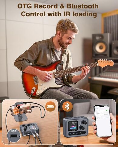 Multi Effects Guitar Processor, ANN Amp Modeling & IR Cabinet Simulation, 80 Presets, Clip-on Design, USB OTG Audio Interface Portable Effects Processor for Electric Guitar & Bass in Kuwait