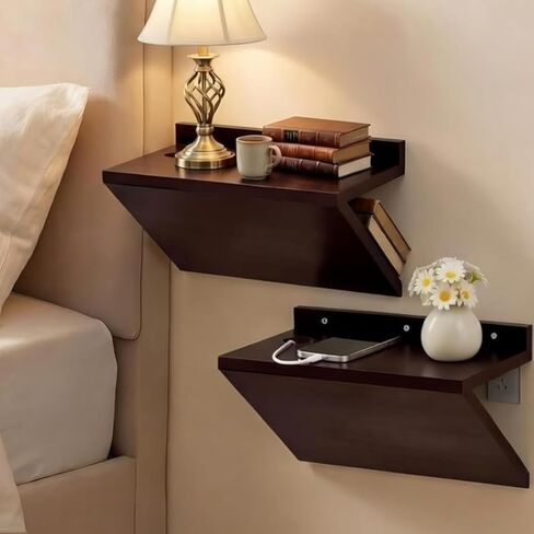 1 Pack 13 x 7 x 5.5 Inch Floating Nightstand Wooden Bedside V Shape Wall Shelf Wall Mounted Hanging Floating Side Tables Bedroom for Bedroom, Living Room, Bathroom, Kitchen, Office in Kuwait