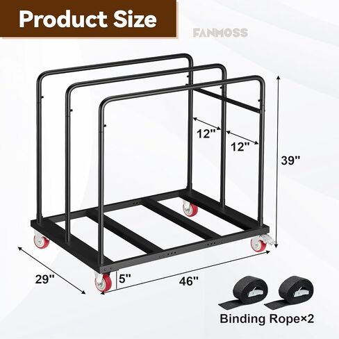 عربة طاولة قابلة للطي عالية التحمل، عربة حائط جافة 1800 رطل مع عجلات دوارة صامتة من البولي يوريثان مقاس 5 بوصات، عربة طاولة بسعة 10 طاولات للجراج والمنزل والمستودعات والحفلات والفنادق (46 بوصة × 39 بوصة × 29 بوصة) in Kuwait
