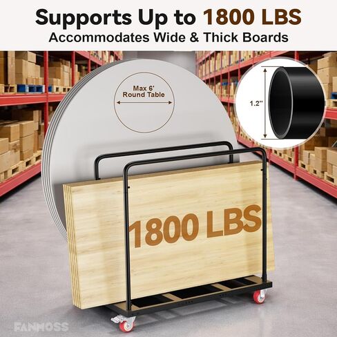عربة طاولة قابلة للطي عالية التحمل، عربة حائط جافة 1800 رطل مع عجلات دوارة صامتة من البولي يوريثان مقاس 5 بوصات، عربة طاولة بسعة 10 طاولات للجراج والمنزل والمستودعات والحفلات والفنادق (46 بوصة × 39 بوصة × 29 بوصة) in Kuwait