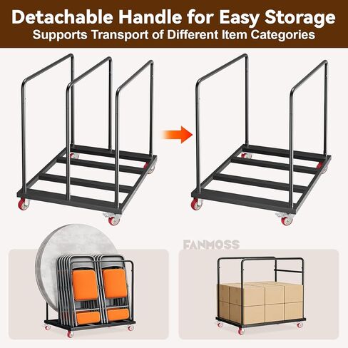 عربة طاولة قابلة للطي عالية التحمل، عربة حائط جافة 1800 رطل مع عجلات دوارة صامتة من البولي يوريثان مقاس 5 بوصات، عربة طاولة بسعة 10 طاولات للجراج والمنزل والمستودعات والحفلات والفنادق (46 بوصة × 39 بوصة × 29 بوصة) in Kuwait