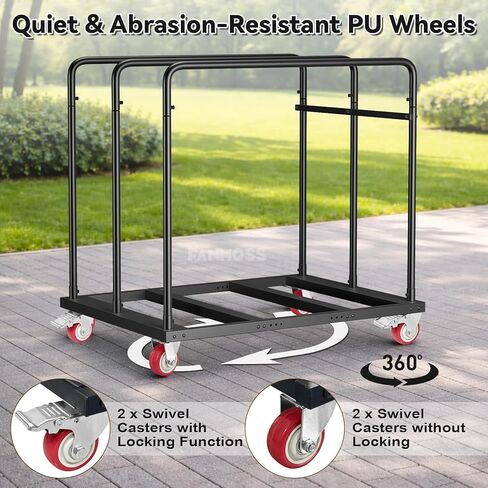 عربة طاولة قابلة للطي عالية التحمل، عربة حائط جافة 1800 رطل مع عجلات دوارة صامتة من البولي يوريثان مقاس 5 بوصات، عربة طاولة بسعة 10 طاولات للجراج والمنزل والمستودعات والحفلات والفنادق (46 بوصة × 39 بوصة × 29 بوصة) in Kuwait