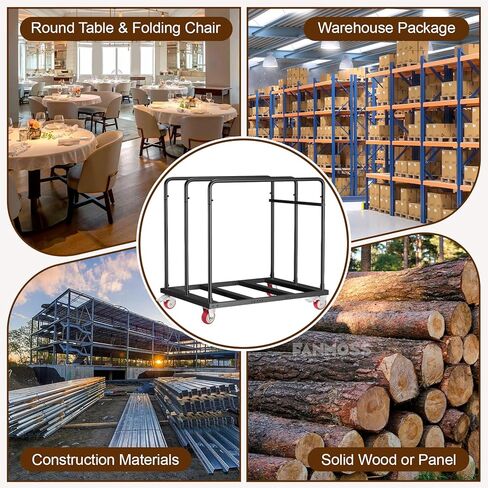 عربة طاولة قابلة للطي عالية التحمل، عربة حائط جافة 1800 رطل مع عجلات دوارة صامتة من البولي يوريثان مقاس 5 بوصات، عربة طاولة بسعة 10 طاولات للجراج والمنزل والمستودعات والحفلات والفنادق (46 بوصة × 39 بوصة × 29 بوصة) in Kuwait