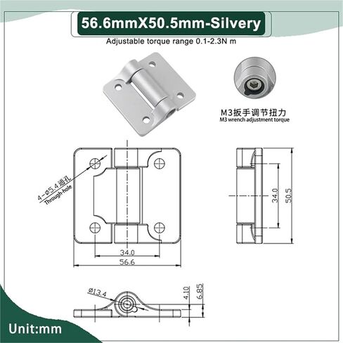 Zinc Alloy Adjustable and Positionable Damping Hinge Suitable for Industrial Equipment 1Pcs(56.6mmX50.5mm-Silver) in Saudi Arabia