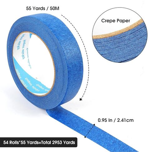 Nyuemystory 54 Rolls Bulk Blue Painters Tape 1 Inch, Blue Masking Painter’s 0.95 in x 55 Yards Each, Crepe Paper Medium Adhesion for Wall Painting, DIY Crafts, Home Projects, Short Term Use in Kuwait
