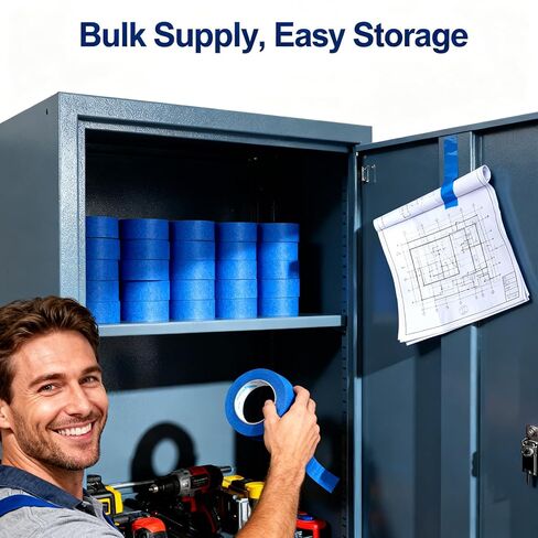 Nyuemystory 54 Rolls Bulk Blue Painters Tape 1 Inch, Blue Masking Painter’s 0.95 in x 55 Yards Each, Crepe Paper Medium Adhesion for Wall Painting, DIY Crafts, Home Projects, Short Term Use in Kuwait