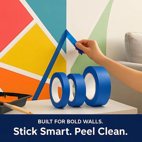 ثنائي حجم شريط الرسامين الأزرق - 2 بوصة عرض + 1 بوصة عرض، حزمة 6 لفات، 55 ياردة لكل قطعة، شريط قناع إزالة نظيف متعدد الأسطح، كريب مقاوم للأشعة فوق البنفسجية، لطلاء الجدران، والديكور والأثاث in Kuwait