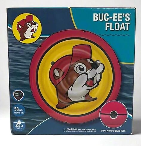 عوامة حمام السباحة الرسمية من Buc-ee مقاس 58 بوصة شديدة التحمل وكبيرة جدًا بوزن 220 رطل. الحد الأقصى لشعار River Beach Vacation Beaver in Kuwait