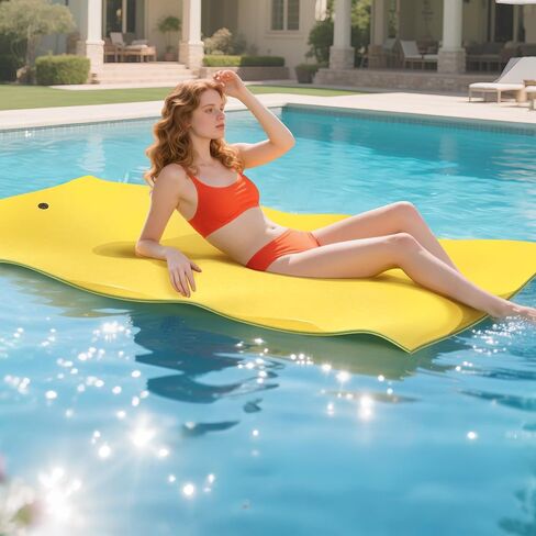 سجادة مياه عائمة للبحيرة، وسادة ليلي بطول 9/12/18 قدم للبالغين والأطفال للاستجمام والاسترخاء، المحيط، الشاطئ، حمام السباحة، السباحة، حمامات الشمس، الحفلات العائلية (أزرق/أصفر) in Kuwait