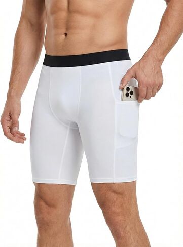 Men's Compression Shorts with Pockets, Cool Dry Elastic Base Layer for Running, Workout & Active Sports in Saudi Arabia