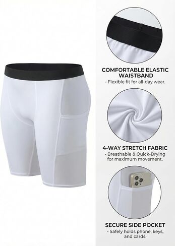 Men's Compression Shorts with Pockets, Cool Dry Elastic Base Layer for Running, Workout & Active Sports in Saudi Arabia