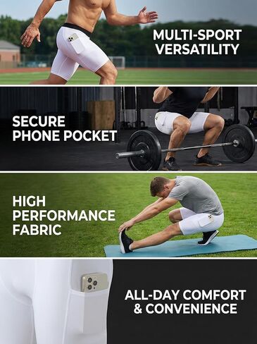 Men's Compression Shorts with Pockets, Cool Dry Elastic Base Layer for Running, Workout & Active Sports in Saudi Arabia
