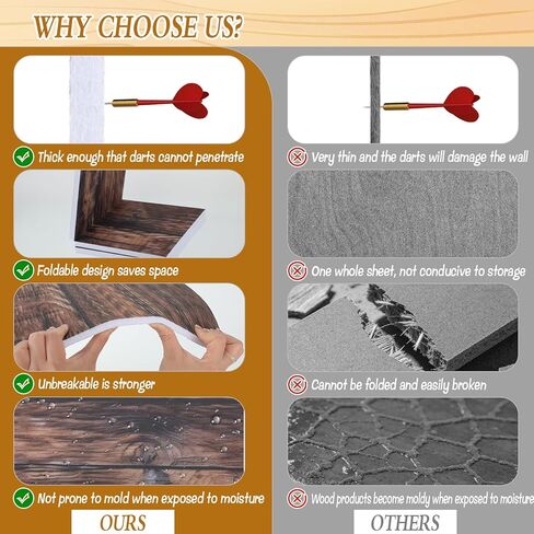 Dart Board Wall Protector Felt Wood Grain Foldable Dart Board Backing Tiles Dartboard Backboard Cork Backboard Alternative | Home & Basement & Garage Use Wall Protector with Adhesive Pads in Saudi Arabia