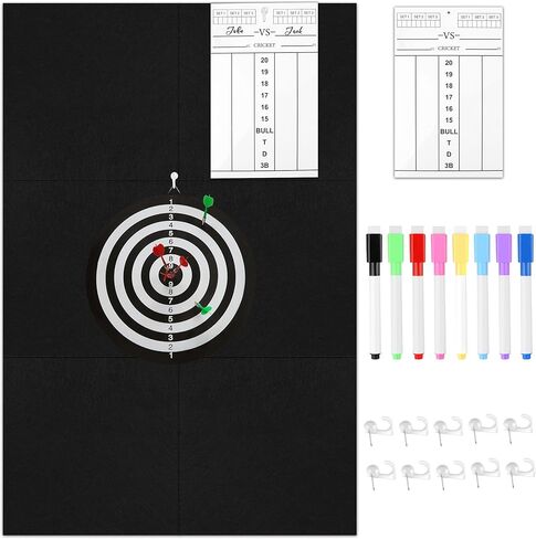 Black Dart Board Wall Protectors, 35.43" × 23.62" × 0.4’’ Foldable Dartboard Surround Backboard for Wall Protection with 1 Scoreboard & 10 Thumbtack Hooks & 12 Hook and Loop Strips in Saudi Arabia