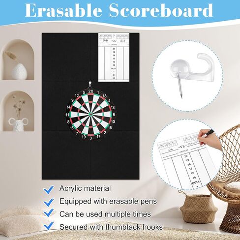 Black Dart Board Wall Protectors, 35.43" × 23.62" × 0.4’’ Foldable Dartboard Surround Backboard for Wall Protection with 1 Scoreboard & 10 Thumbtack Hooks & 12 Hook and Loop Strips in Saudi Arabia