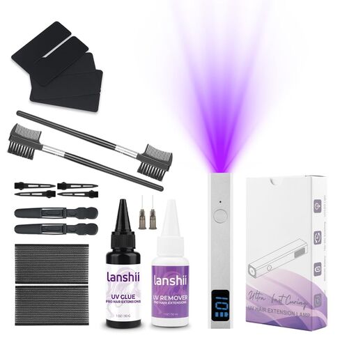 UV Lamp Hair Extension Tool Kit Invisible Hair Extensions UV Lamp 30g UV Hair Glue with 30ml Glue Remover Plastic Eyebrow Comb for UV Hair Set Eyelashes Extensions in Saudi Arabia