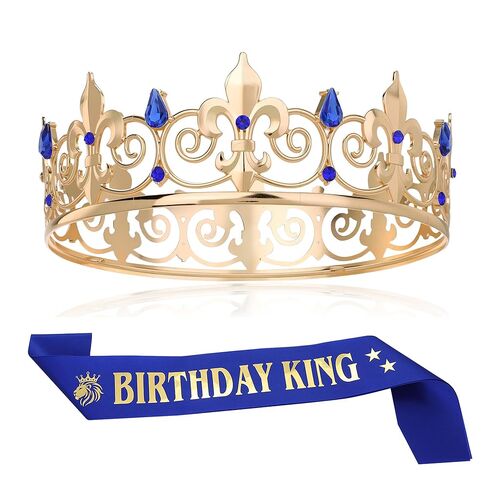 تاج ملكي مستدير بالكامل من FORSEVEN - تيجان وتيجان معدنية من حجر الراين للنساء والرجال للحفلات الراقصة (HG340 Gold) in Kuwait