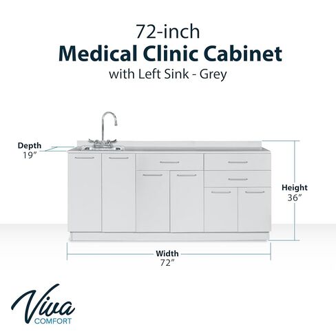 Exam Room Medical Grey Base Cabinet with Left Sink - 72-inch Width in Kuwait