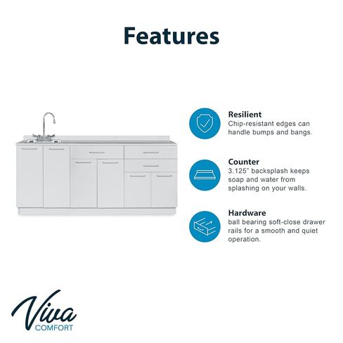 Exam Room Medical Grey Base Cabinet with Left Sink - 72-inch Width in Kuwait
