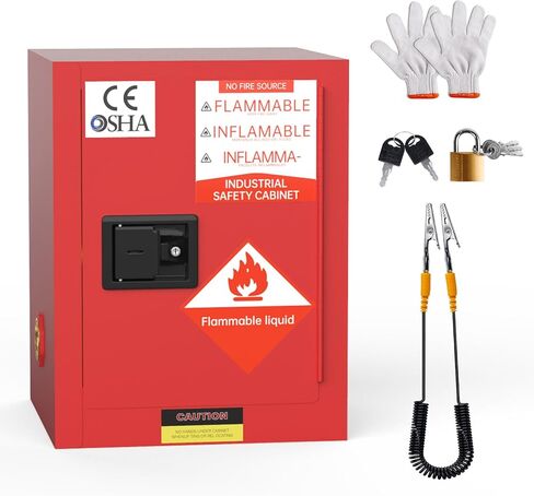 خزانة مقاومة للحريق سعة 40 جالونًا، خزانة كيميائية صفراء مقاس 23 × 18 × 65 بوصة مزودة بقفل ومنافذ تهوية واحتواء التسرب والوصول الأرضي in Kuwait