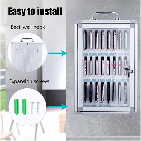 Aluminum Alloy 36 Slots Phone Storage Box, Wall Mounted Phone Cabinet with Handle & Eva Inner, Lockable Phone Organizer for Classroom, Factory, Office (Onecolor-60) in Saudi Arabia
