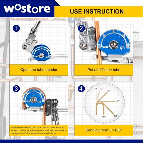 Wostore 1/2" Heavy Duty Tubing Bender Tube Bender Roller 180° HVAC Copper Tool for Copper Pipe, Aluminum Pipe, Iron Pipe, Stainless Steel Pipe in Kuwait