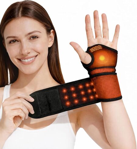 Red Light Therapy for Wrist, Carpal Tunnel Support Device with Heat Vibration, Wrist Massager with 36 LED 660nm/850nm, Cordless Heating Pad Wrap, 3000mAh Rechargeable for Hand Comfort Daily Relaxation in Saudi Arabia