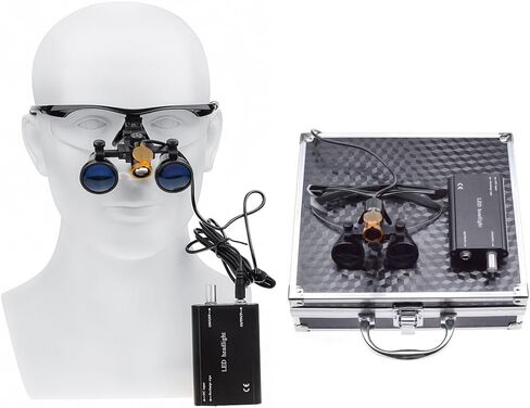 Global-Dental 3.5X Binocular Loupes Optical Glass Magnifier + 3W Head Lamp Light Waist Hanging Type Clip-on Type Carry Type with Aluminum Box DY-004 (Red) in Saudi Arabia